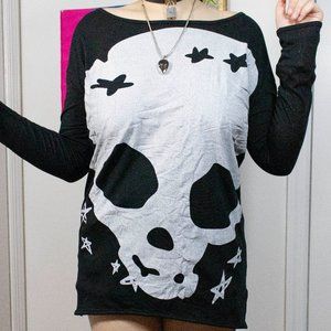 Allegra K black skull print long sleeve tunic top
